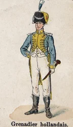 Keisarillinen kaarti Napoleon I: hollantilainen lelakrenadieri - muusikko. Lautas Lienhartin ja Humbertin kirjasta Les Uniforms de l