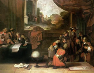 Huoneen sisustus maantieteilijöiden ja matemaatikoiden kanssa, n. 1680-1690