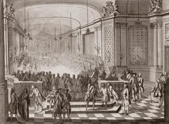 Sisäkuva Jacobins Hallista Nantesissa Bretagnen yhdysvaltojen hallinnan aikana vuonna 1764.