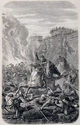 Alaric 1., visigoottien kuningas 410 tunkeutui ja ryöstö Roomaan - teoksessa "Paavien, kuninkaiden, kuningattareiden ja keisarien historia" Lachatre, T.1