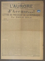 Emile Zolan (1840-1902) JA-syytöskirje, julkaistu LAuroressa, 13. tammikuuta 1898 (painettu)