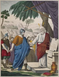 Joshua, jonka Mooses nimitti seuraajakseen, kuvitus katekismuksesta LHistoire Sainte, julkaissut Charles Delagrave, Pariisi, 1800-luvun lopulla