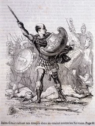 Julius Caesar kokoaa joukkonsa taisteluun Nervieniä vastaan - L.-P.:n "Histoire de France" -kirjassa. Anquetil