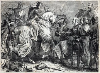Kuningas Alfonso V Magnanimous (v. 1396-1458), Aragonian kuningas, valloittaa Napolin valtakunnan. Kaiverrus "" Paavien historiaan (...) Kuningatarkuninkaan ja keisarien rikokset vuosisatojen ajan" Maurice Lachatre