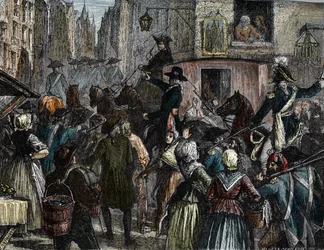 Kuningas Ludvig XVI ja hänen perheensä vietiin temppeliin (värikaiverrus)