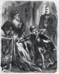 Kuningas Philip II (1527-1598) yllättää poikansa, prinssi Don Carlosin (1545-1568) yrittäessään loukata anoppiaan (äitipuolipuoli), kuningatar Elisabethia (1545-1568) (Ranskan Elisabeth tai Isabelle of Valois) , tammikuun 17