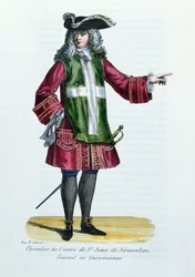 Pyhän Johannes Jerusalemin ritarikunnan ritari, kuva Isä Helyotin luostarikunnan historiasta ja puvuista, 1842