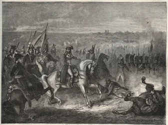 Lonaton taistelu: Italian sotaretkellään Napoleon kukistaa Wurmserin johtamat itävaltalaiset ja pakottaa heidät vetäytymään Mantovaan. Tunnetaan myös toisena Castiglionen taisteluna. 3. elokuuta 1796. Maurice La Châtren Uusi kansallinen tietosanakirja.