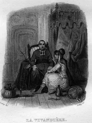 La vivandiere Chanson de Beranger teoksessa "Oeuvres valmistuu" (1834), jonka on kirjoittanut Pierre Jean de Beranger (1780-1857), ranskalainen runoilija ja lauluntekijä.