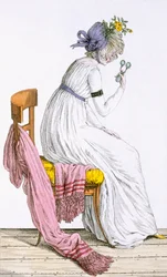 Lady pukeutunut negligee, Costume Parisien, julkaistu Journal des Dames et des Modes, 1797