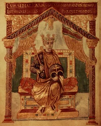 Lat 1152 f.3v Kaarle Suuri (Carolus Magnus, Kaarle Suuri) (747-814) frankkien kuningas ja lännen kristitty keisari Kaarle rohkean psalttiin