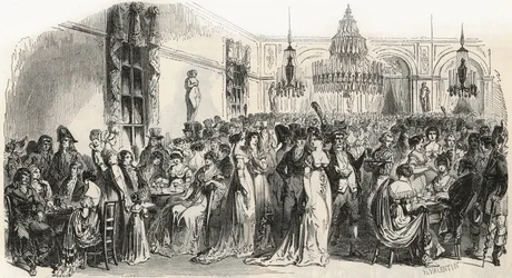 Le Grand Salon du cafe Frascati Pariisissa 1800-luvulla - Edmond Texierin kaiverrus Tableau-de-Parisissa 1852