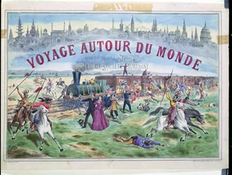 Le Voyage Autour du Monde, laatikon kansi peliin, joka perustuu Jules Vernen (1828-1905) Around the World in 80 Days -elokuvaan