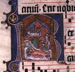 Lehti "Tuntien kirjasta", n. 1490 (valaistus)