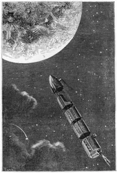 Leaving for the Moon, kuvitus Jules Vernen (1828-1905) teoksesta Maasta kuuhun Paris, Hetzel, julkaistu vuonna 1865