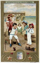 Liebig kromolitografiasarja "" Beach Game"" lapsille. sd. 1800-luvulla