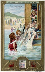 Liebigin kromolitografiasarja "Beach Game" lasten. sd. 1800-luku