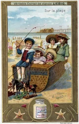 Liebigin kromolitografiasarja "Beach Game" lasten. sd. 1800-luku