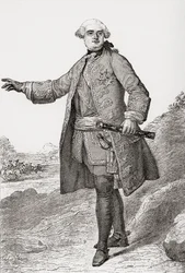 Louis Charles César Le Tellier, joka tunnetaan nimellä Estréesin herttua, 1695-1771. Ranskalainen sotilaskomentaja ja Ranskan marsalkka. Kirjasta Les Heures Libres, julkaistu 1908.