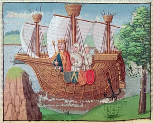 Ludvig VII lähdössä pyhään maahan joidenkin sitersiläisten munkkien kanssa vuonna 1145, pienoiskuva "Ogier le Danois