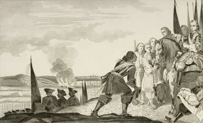 Ludvig XV (1710-74) Fontenoin taistelussa vuonna 1745 Colartin teoksesta "Histoire de France", julkaistu n. 1840 (kaiverrus)