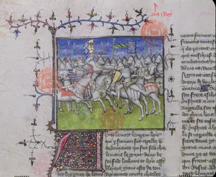 MS.2028 Taistelu Louis I hurskaan (778-840) poikien välillä Grandes Chroniques de Francesta, 1375-79