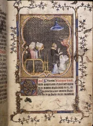 MS 3-1954 f.37r Hautajaiset kirkossa, latinaksi ja ranskaksi, "Hours of Philip the Bold, Duke of Burgundy", n. 1370 (vellum)