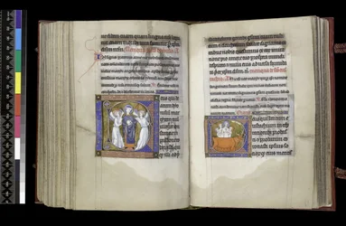MS 300 f202v-203r, Suffrage to St Denis ja Suffrage to St Eustace, from the Psalter and Hours of Isabella of France, Paris, c.1265-70