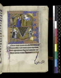 MS 300 f.26r, Daavid rukoilee Jumalaa, folio Psalterista ja Isabellan tunteista, Pariisi, n. 1265-1270 (kynä & muste ja tempera pergamentilla)