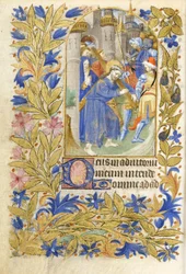MS 39-1950 f.146v Kristus kantaa ristiä, 1464 (kulta, hopea ja värillinen muste pergamentilla)