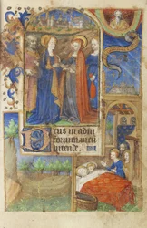 MS 39-1950 f.61r The Visitation, 1464 (kulta, hopea ja värillinen muste pergamentille)