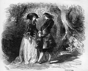 Mademoiselle de Pons tapasi nuoren rakastajansa Malicornen noin 1653. Tohtori Th. -F. Debray. 1879.