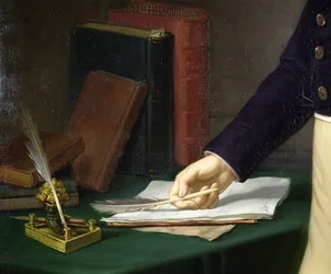Mies pitelee kynää oikeassa kädessään, n. 1830-40