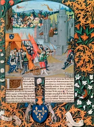 Käsikirjoitus, joka kuvaa taistelua satavuotisen sodan ajalta, 1300-luvulta