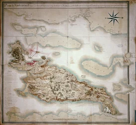 Rhode Islandin kartta Ranskan armeijan miehityksen aikana 1780-81 Rochambeaun kreivin Jean-Baptiste de Vimeurin (1725-1807) käskystä