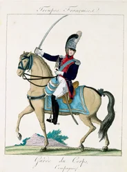 Grd du Corpsin jäsen, Troupes Francaises, pub. Bassetissa, Pariisissa, noin 1790