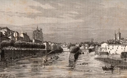 Metz - näkymä Saint-Georgesin satamasta - Mosel - kaiverrus V.A. Malt-Brownin kirjaan "La France illustrée: maantiede, historia, tilastohallinto". 1884