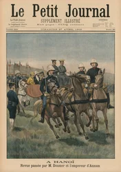 Ranskan Indokiinan kenraalikuvernöörin Paul Doumerin ja Annamin keisarin Thanh Thain sotilaskatsaus Hanoissa, etukannen kuva Le Petit Journalista, Supplement Illustre, 27. huhtikuuta 1902 (