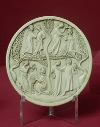 Peilikotelo, joka kuvaa hovikohtauksia, n. 1320-30 (katso myös 206960)