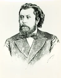 Modest Petrovich Moussorgsky (1835-81), kuvitus Albert Soubiesin LHistoire de la Musique en Russiesta, julkaistu Pariisissa, 1898