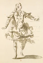 Monsieur Jeliotte Pygmalionina, Bygmalionissa, Lamotten libretto, säveltäjä Jean-Philippe Rameau (1683-1764) 1748 (värikaiverrus)