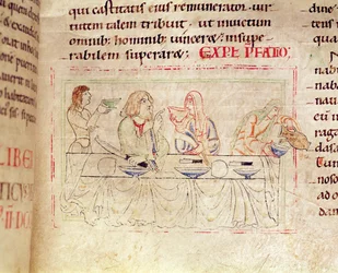 Ms.1215 t.3 fol.158v, Ateria Judithin ja Holofernesin kanssa, Etienne Hardingin Raamatusta, 1109