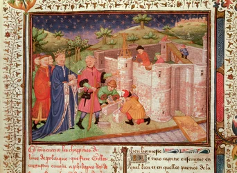 Ms 1015 fol.1 Linnan rakentaminen, kuningasten ja prinssien hallitukselta