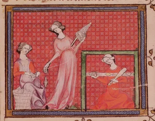 Ms 1044 f.101 Women Spinning Wool, Ovide Moralise, kirjoittanut Chretien Legouais