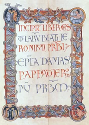 Ms 154 fol.3 Sivu tekstiä, jossa florioitu reunus, Pyhän Hieromuksen kirjeistä