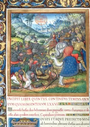 Ms. 1581 f. 154 Kuva kirjasta VIII (Daavidin kuolemasta Ahabin kuolemaan), Flavius Josephuksen juutalaisten antiikin (Antiquitates Judaicae) luvusta 1 - Kuinka Salomo, kun hän