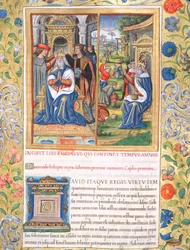 Ms. 1581 f. 154 Kuva kirjasta VIII (Daavidin kuolemasta Ahabin kuolemaan), Flavius Josephuksen juutalaisten antiikin (Antiquitates Judaicae) luvusta 1 - Kuinka Salomo, kun hän