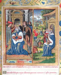 Ms. 1581 f. 154 Kuva kirjasta VIII (Daavidin kuolemasta Ahabin kuolemaan), Flavius Josephuksen juutalaisten antiikin (Antiquitates Judaicae) luvusta 1 - Kuinka Salomo, kun hän