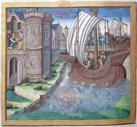 Ms. 1581 f. 326v Kuvitus kirjasta XVI (Herodeksen temppelin valmistumisesta Aleksanterin ja Aristobuluksen kuolemaan), Fl:n juutalaisten antiikin (Antiquitates Judaicae) luvusta 1
