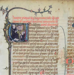 Ms 1721 Fol.1 Dominikaaninen munkki luennoimassa kahta muuta munkkia, Jacques de Voraginen Legenda Sanctorum Aureasta